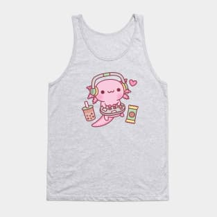 Cute Axolotl Loves Playing Video Games Funny Tank Top